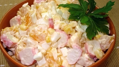 Photo of Оригинальный крабовый салат с апельсином